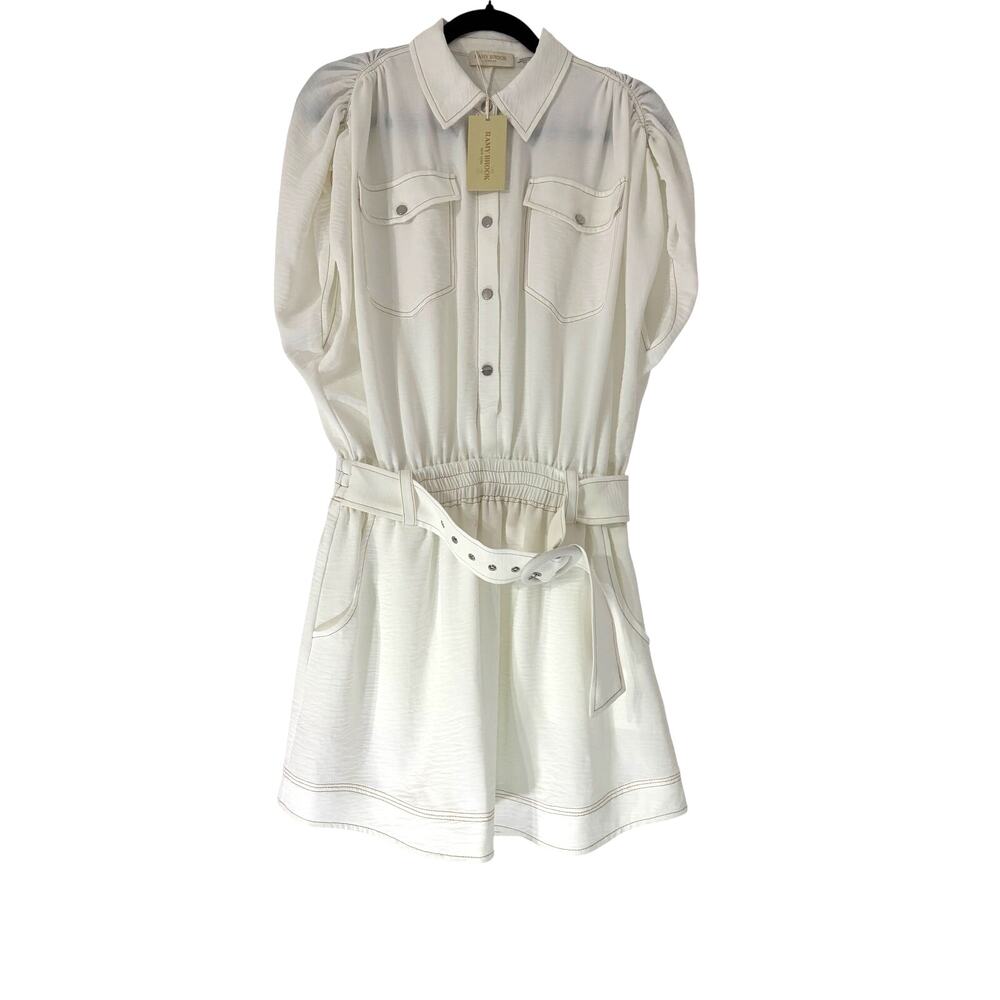 Ramy Brook NWT White Long Sleeve Button Front Belted Mini Shirt Dress M